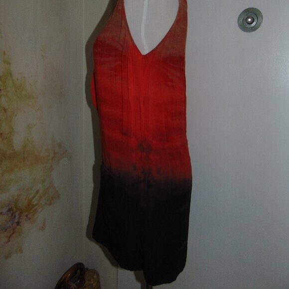 Moon & Sky Tunic Blouse Ombre Orange Blue Medium Pullover Plunging Neck Womens - Picture 10 of 11